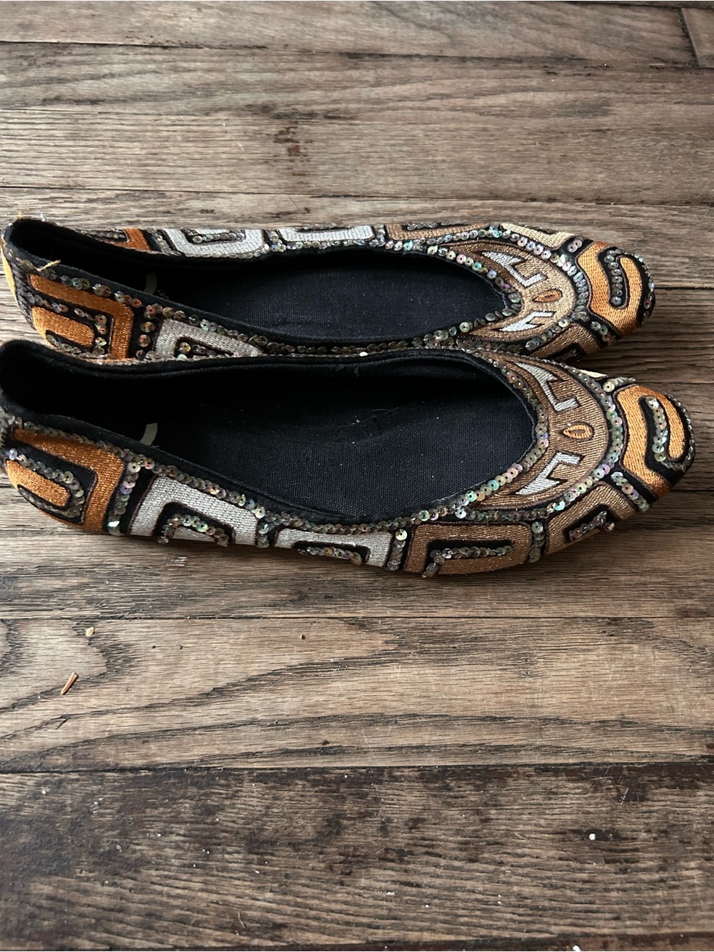 Report Embellished Women's Ballet Flats in Metallic Bronze and Black
